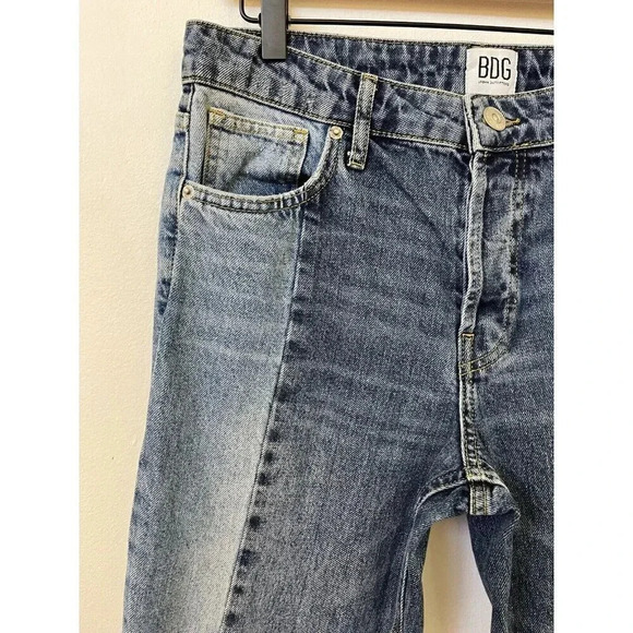 BDG Jessye Spliced Two Tone Distressed Button Fly Slim Straight Jeans 28 - Picture 7 of 15